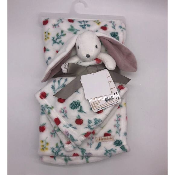 New Blankets & Beyond 2 Pc Set White Bunny Apple  Print Baby Security Blanket - Picture 1 of 4